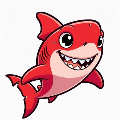 Cute red cartoon shark smiling