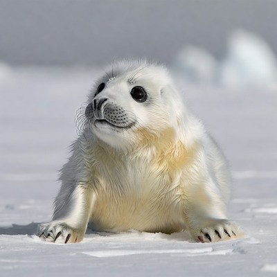 Baby harp seal on ice