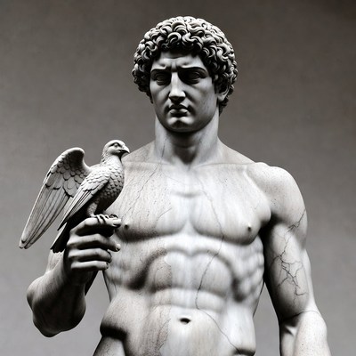 Muscular man holding eagle statue