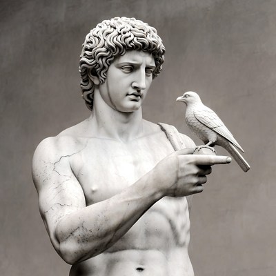 Man holding bird statue