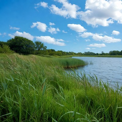 Reeds by Calm Lake Shore