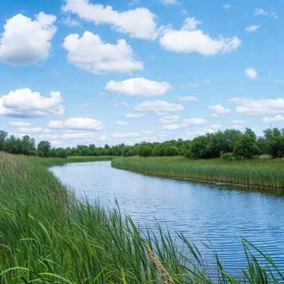 River winding through green reeds