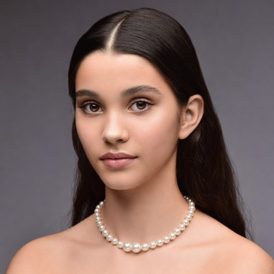 Young woman wearing pearl necklace