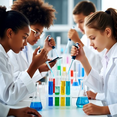 Diverse children conducting science experiment