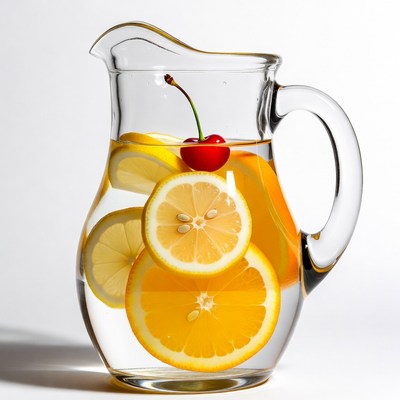 Glass pitcher with lemon orange slices