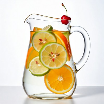 Glass pitcher with orange lime slices