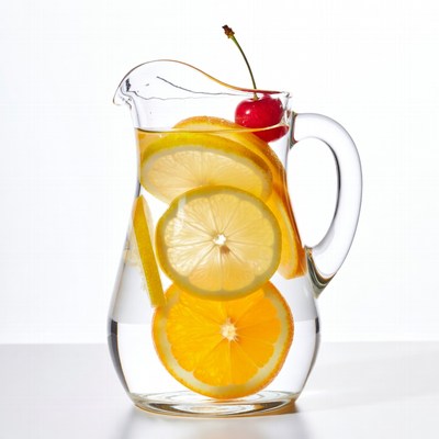 Glass Pitcher with Lemon Orange Slices Cherry