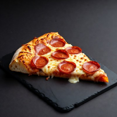 Pepperoni Pizza Slice on Black Slate