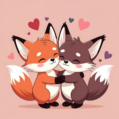 Two Cute Foxes Kissing