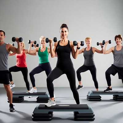 Group Fitness Class Lifting Dumbbells