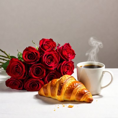 Red Roses Croissant Coffee