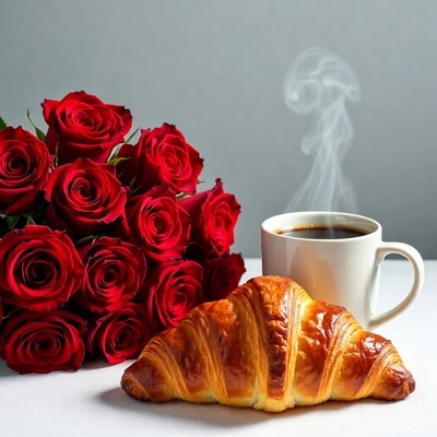Croissant Coffee Red Roses