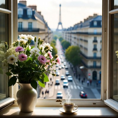 Eiffel Tower View from Paris Window