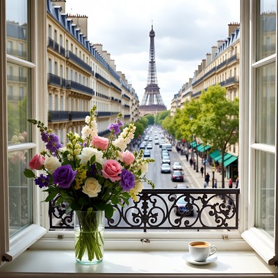 Eiffel Tower View from Paris Window