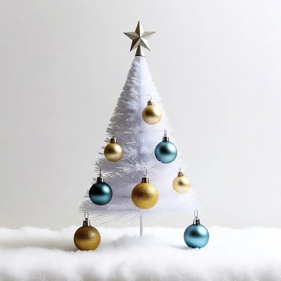 White Fluffy Christmas Tree with Ornaments