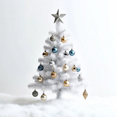 White Christmas tree with colorful ornaments