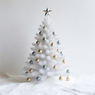 White Christmas Tree with Gold Silver Ornaments