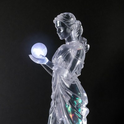 Crystal woman holding glowing orb