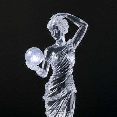 Crystal woman holding glowing orb
