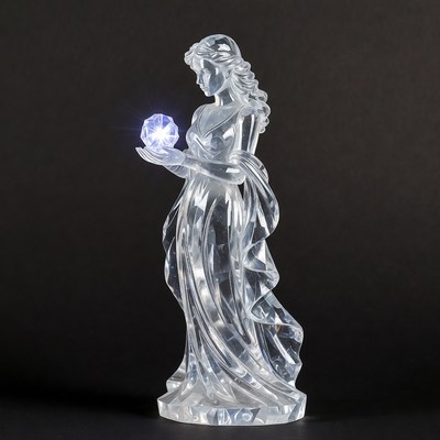 Crystal woman holding glowing diamond