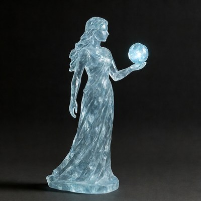 Woman holding glowing crystal ball