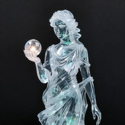 Crystal woman holding glowing orb