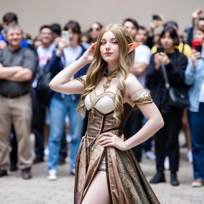 Blonde Elf Cosplay Woman at Convention