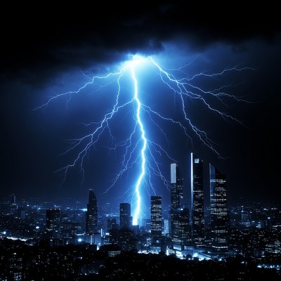Lightning Striking City Skyline