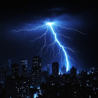 Lightning Striking City Skyline