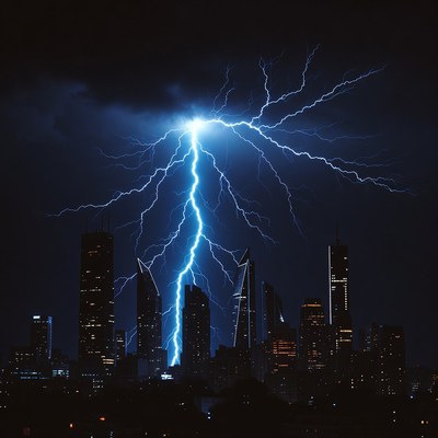 Lightning Striking City Skyline