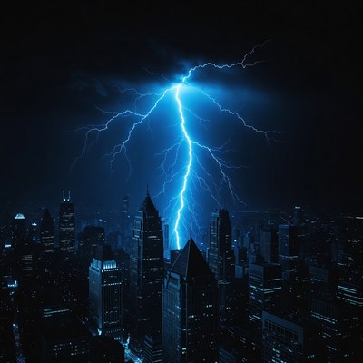 Lightning Striking City Skyline