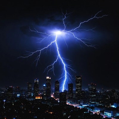 Lightning Striking City Skyline