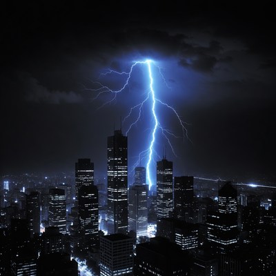 Lightning Striking City Skyline