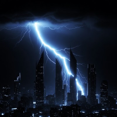 Lightning Striking City Skyline