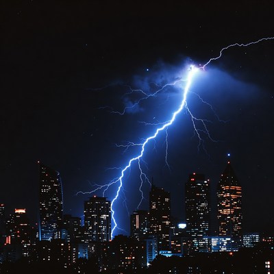 Lightning Striking City Skyline