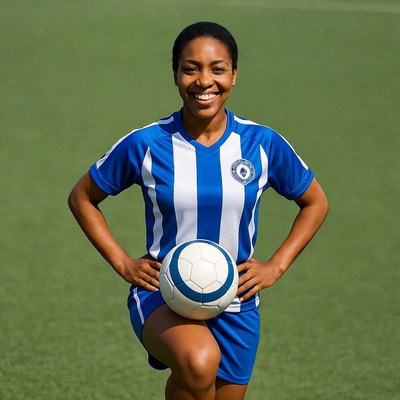 African-American woman holding soccer ball