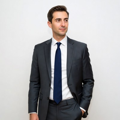 Handsome man in gray suit