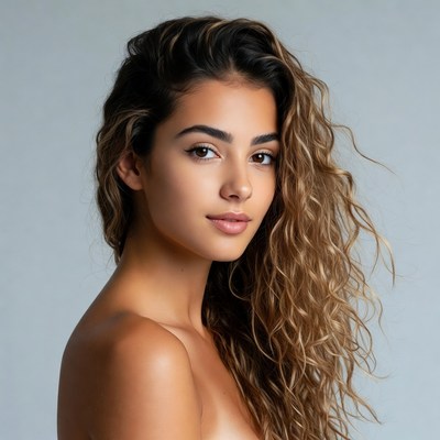 Beautiful woman with wavy hair profile