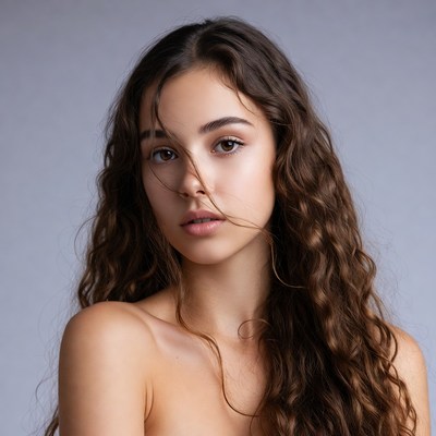Beautiful woman with long wavy brown hair