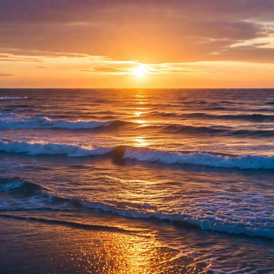 Sunset over ocean waves