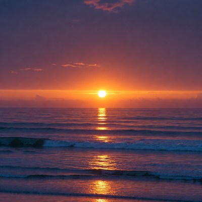 Sunset over ocean waves