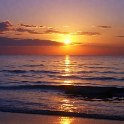 Sunset over calm ocean waves