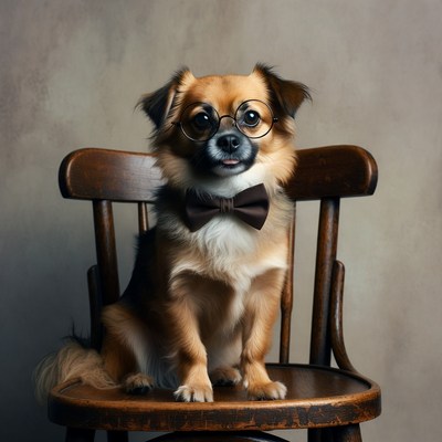 Chihuahua dog in glasses and bowtie