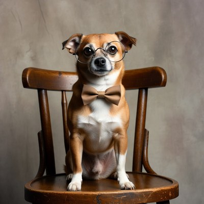 Chihuahua dog wearing glasses and bowtie