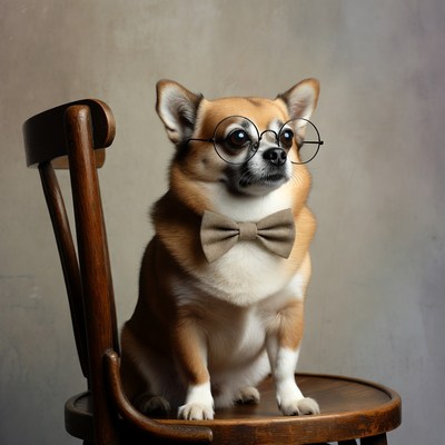 Chihuahua dog wearing glasses and bowtie