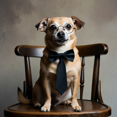 Chihuahua dog in bowtie and glasses