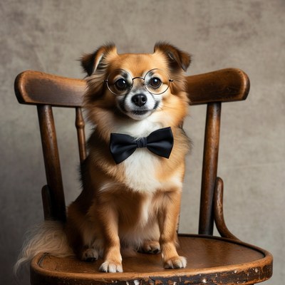Chihuahua dog in bowtie and glasses