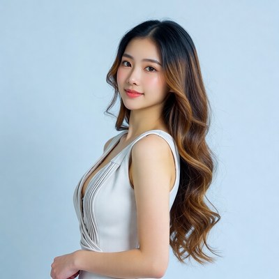 Asian woman in white dress