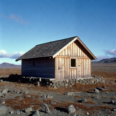 Wooden Cabin in Arctic Tundra