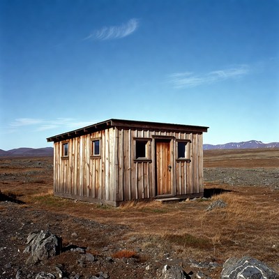 Wooden Cabin in Arctic Tundra